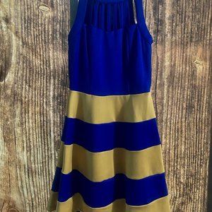 Trixxi | Blue Caged Collared Striped Dress